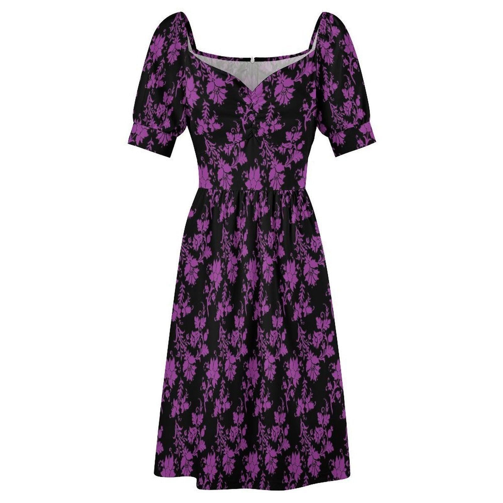 Black Purple Damask Skater Dress