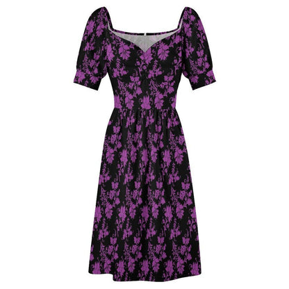 Black Purple Damask Skater Dress