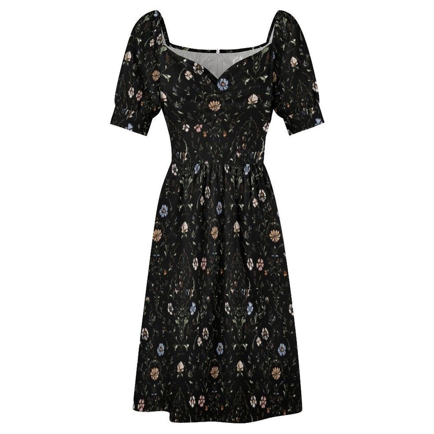 Black Floral Sweetheart Midi Dress