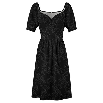 Gothic Spiderweb Puff Sleeve Dress, Spooky Halloween Cottagecore Outfit