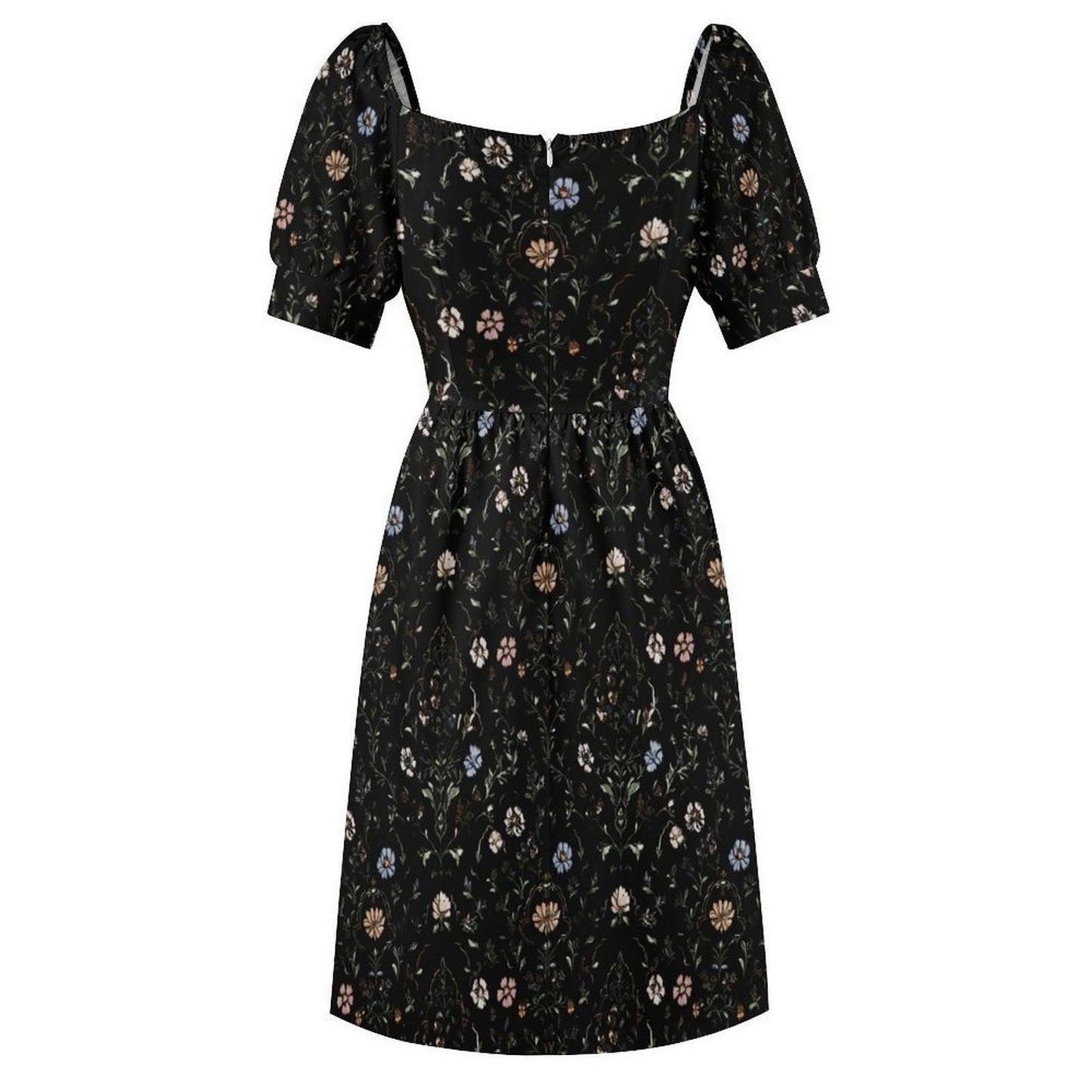 Black Floral Sweetheart Midi Dress
