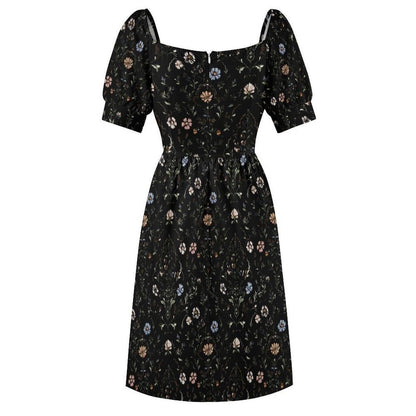 Black Floral Sweetheart Midi Dress