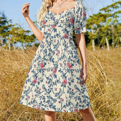 Cream Wildflower Vine Midi Dress