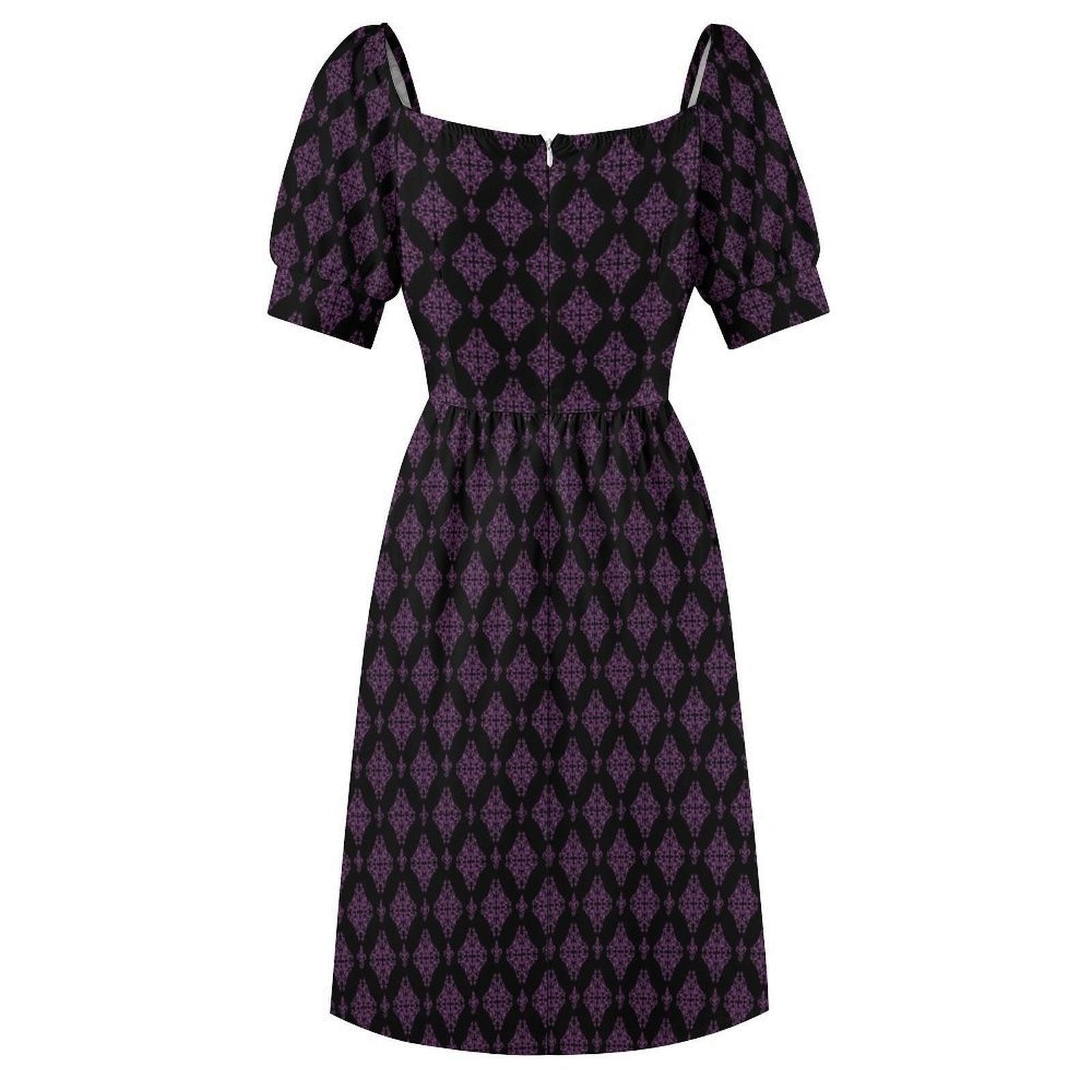 Teal Purple Damask Midi Dress