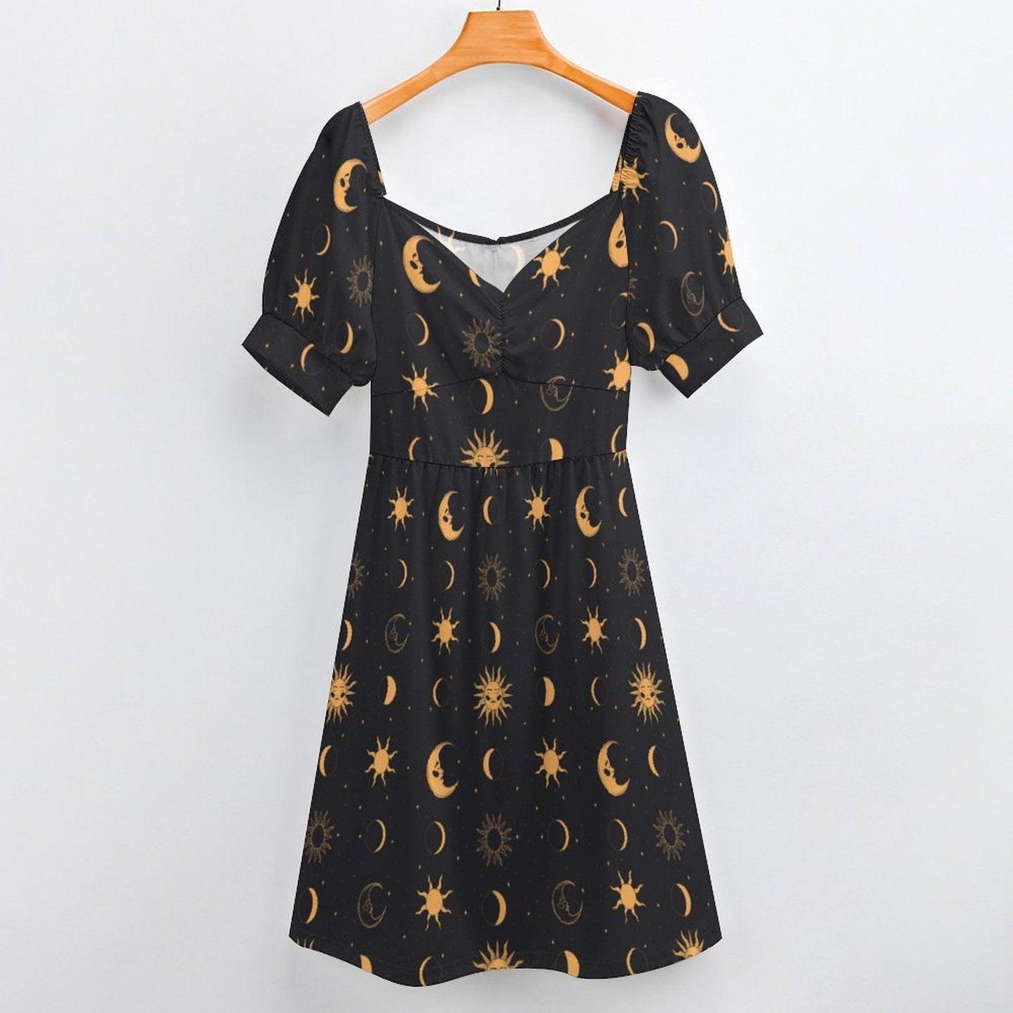 Black Gold Celestial Sun Moon Midi Dress