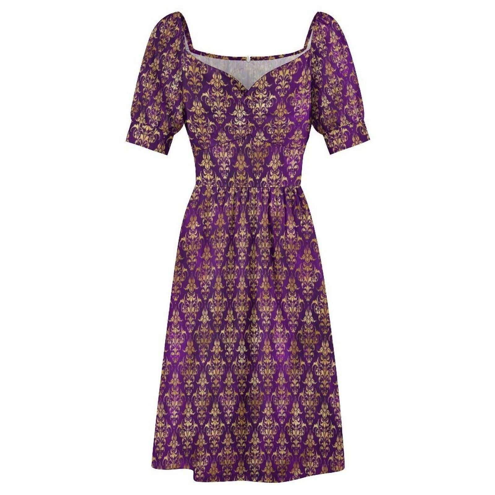 Purple Gold Baroque Midi Dress