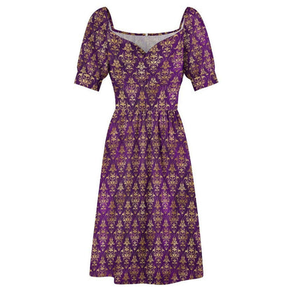 Purple Gold Baroque Midi Dress