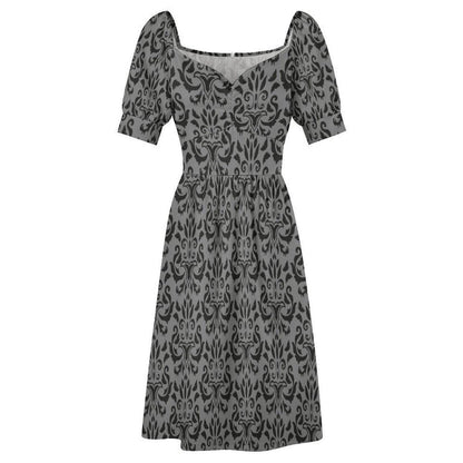 Victorian Damask Dress, Baroque Sweetheart Midi, Gray Goth Occasion Wear