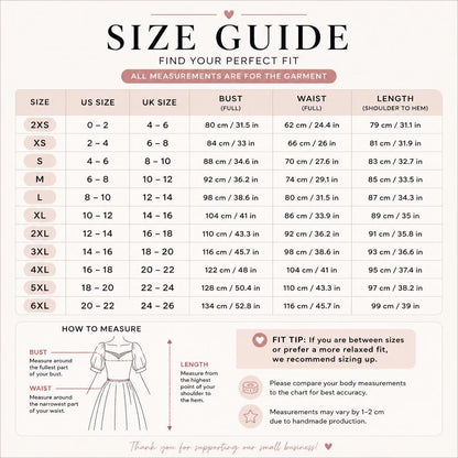 the size guide for a women's dress