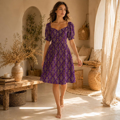 Purple Gold Baroque Midi Dress
