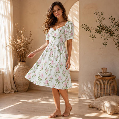 Pink Rose Floral Midi Dress