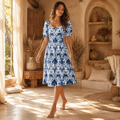 Blue Baroque Midi Dress
