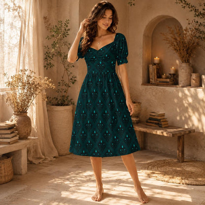 Teal Victorian Wallpaper Midi Dress