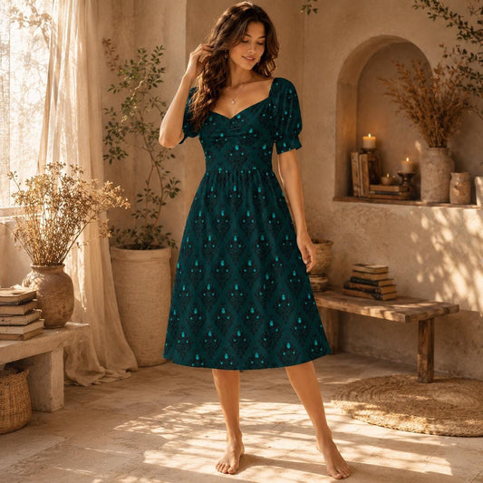 Teal Victorian Wallpaper Midi Dress