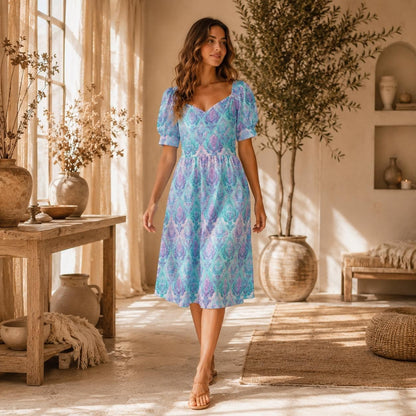 Pastel Damask Midi Dress