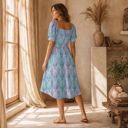 Pastel Damask Midi Dress