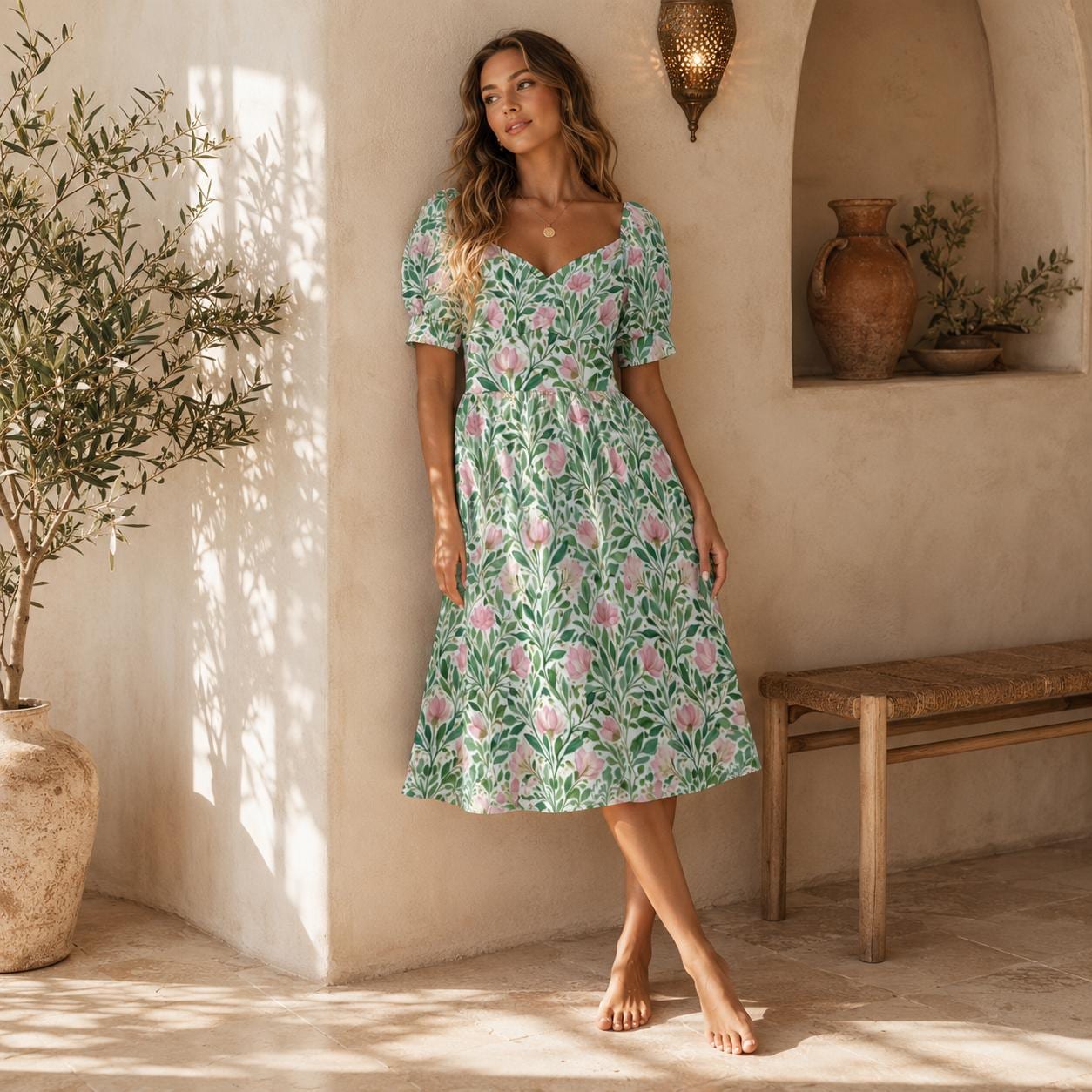Pink Tulip Botanical Midi Dress
