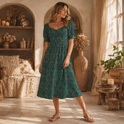 Teal Bee Midi Dress