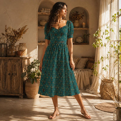 Teal Bee Midi Dress