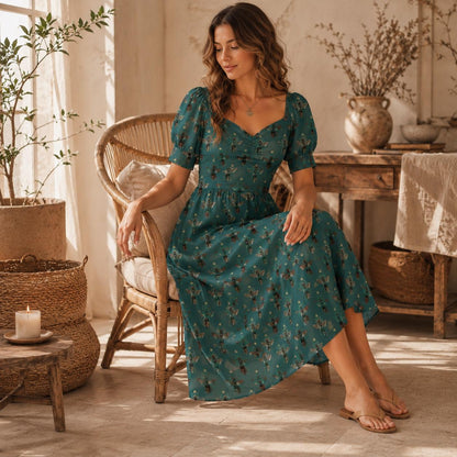 Teal Bee Midi Dress