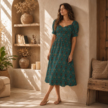 Teal Bee Midi Dress