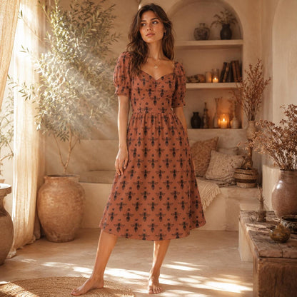 Bee Print Midi Dress