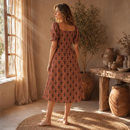 Bee Print Midi Dress