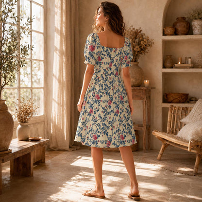 Cream Wildflower Vine Midi Dress