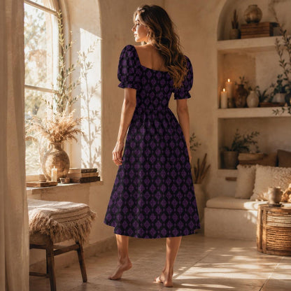 Teal Purple Damask Midi Dress