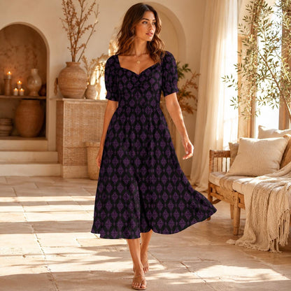 Teal Purple Damask Midi Dress