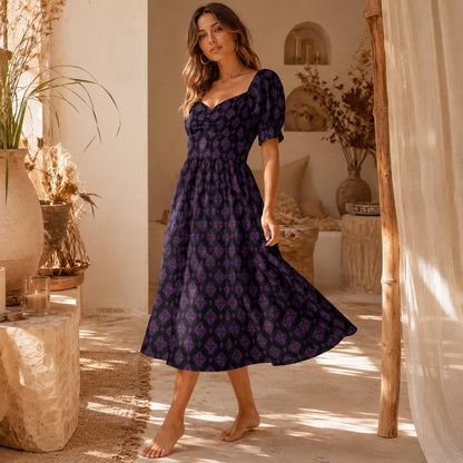 Teal Purple Damask Midi Dress