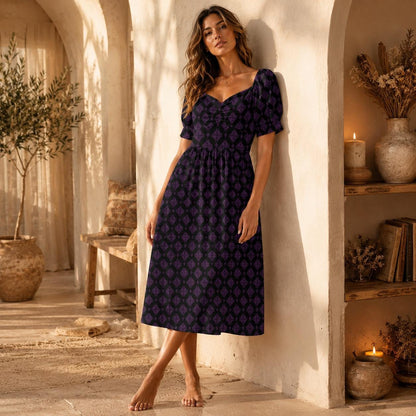 Teal Purple Damask Midi Dress