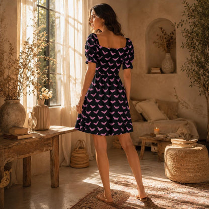 Pink Bat Print Midi Dress