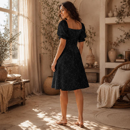 Gothic Spiderweb Puff Sleeve Dress, Spooky Halloween Cottagecore Outfit