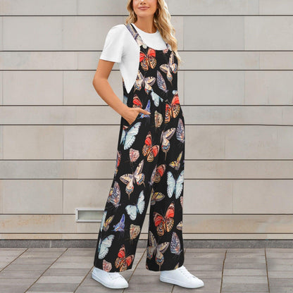 Butterfly Print Wide Leg Jumpsuit, Nature Boho Outfit, Garden Party Vacation Wear