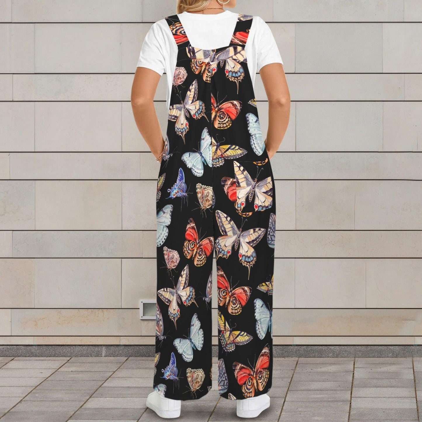 Butterfly Print Wide Leg Jumpsuit, Nature Boho Outfit, Garden Party Vacation Wear