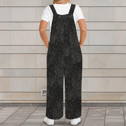 Star Print Jumpsuit for Women, Constellation Dungarees, Black Lounge Overalls, Minimal Galaxy Outfit Gift