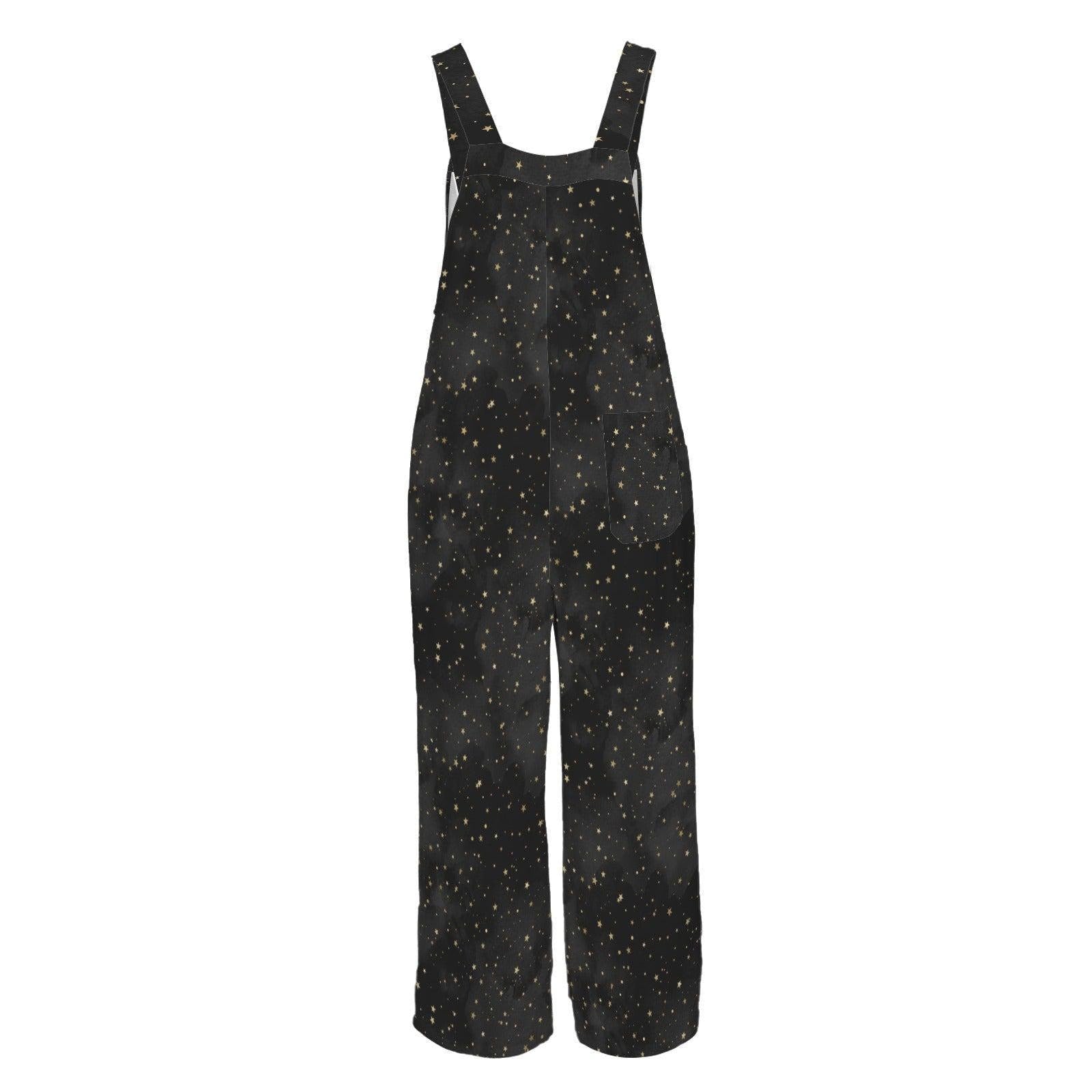 Star Print Jumpsuit for Women, Constellation Dungarees, Black Lounge Overalls, Minimal Galaxy Outfit Gift