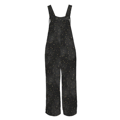 Star Print Jumpsuit for Women, Constellation Dungarees, Black Lounge Overalls, Minimal Galaxy Outfit Gift
