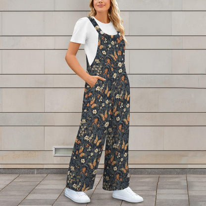 Butterfly Floral Wide Leg Jumpsuit, Boho Meadow Nature Dungarees, Spring Travel Outfit