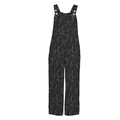 Celestial Moon Print Wide Leg Jumpsuit, Boho Botanical Dungarees Outfit