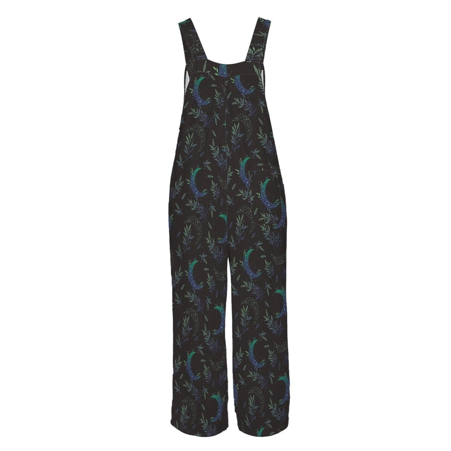 Celestial Moon Print Wide Leg Jumpsuit, Boho Botanical Dungarees Outfit