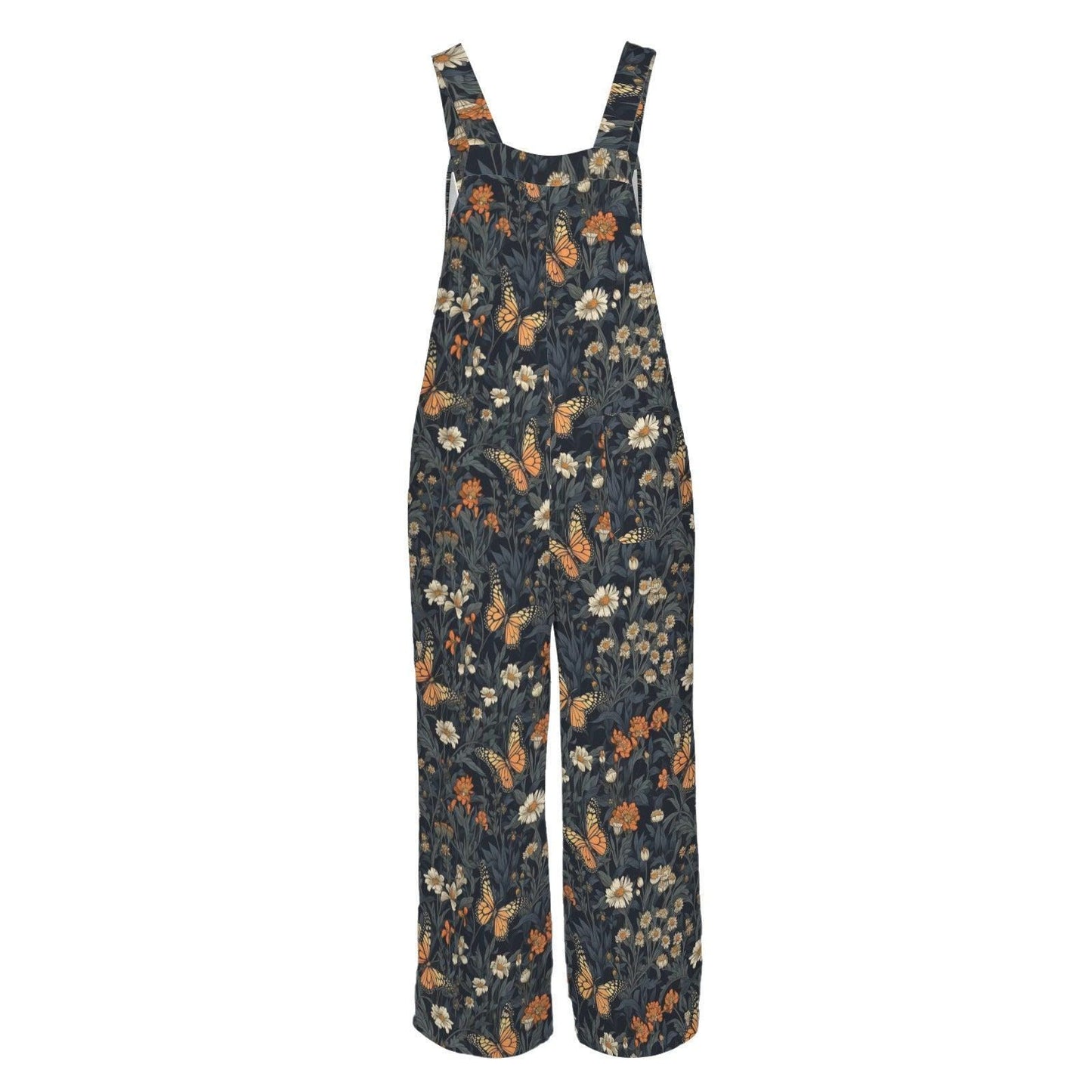 Butterfly Floral Wide Leg Jumpsuit, Boho Meadow Nature Dungarees, Spring Travel Outfit