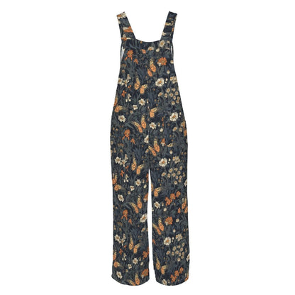 Butterfly Floral Wide Leg Jumpsuit, Boho Meadow Nature Dungarees, Spring Travel Outfit