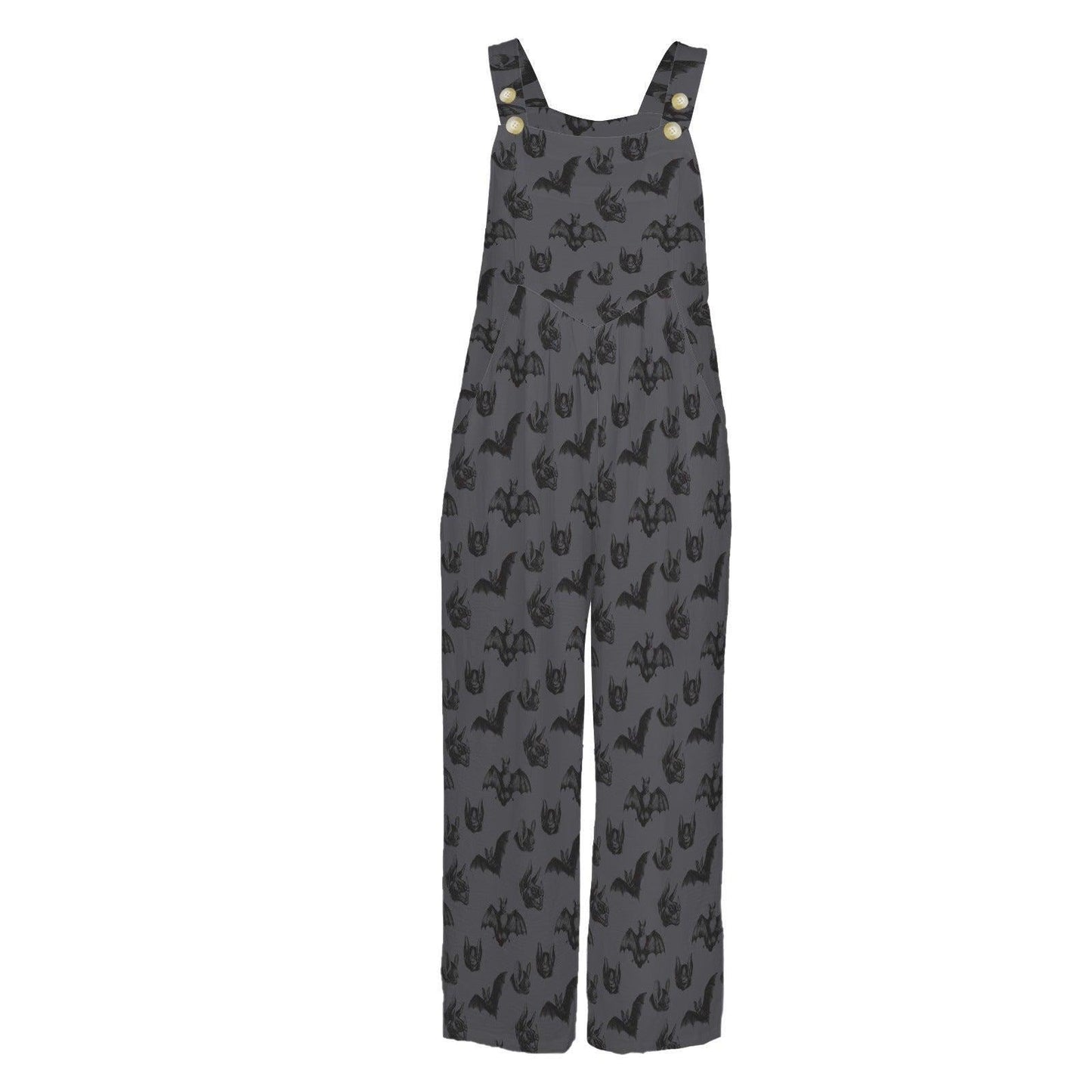 Bat Print Overalls for Women, Halloween Wide Leg Jumpsuit with Pockets, Spooky Casual Outfit