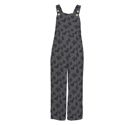 Bat Print Overalls for Women, Halloween Wide Leg Jumpsuit with Pockets, Spooky Casual Outfit