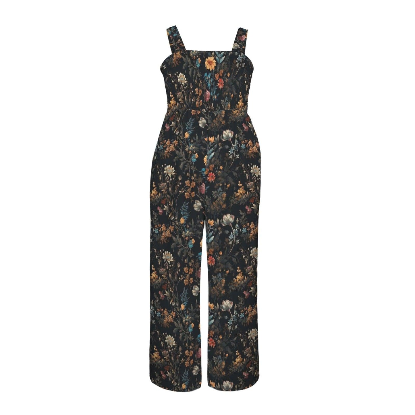 Dark Floral Palazzo Jumpsuit, Moody Botanical Wide Leg Outfit