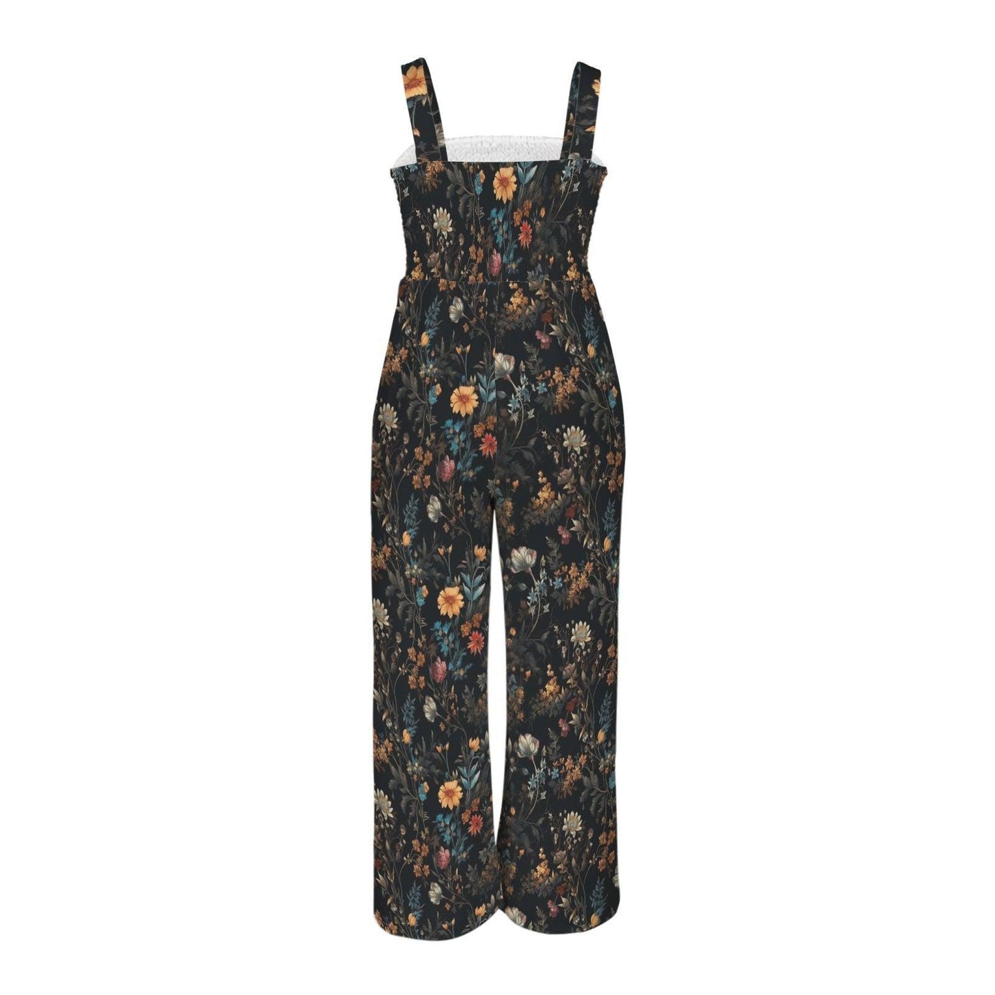 Dark Floral Palazzo Jumpsuit, Moody Botanical Wide Leg Outfit