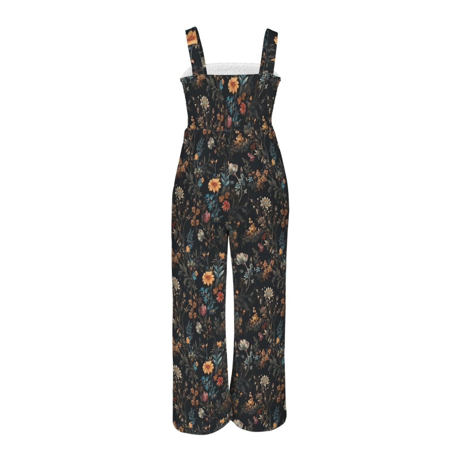 Dark Floral Palazzo Jumpsuit, Moody Botanical Wide Leg Outfit