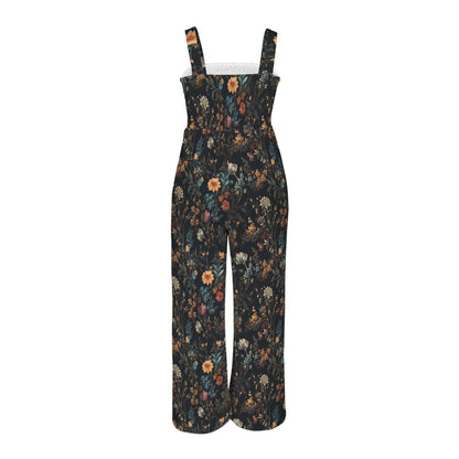 Dark Floral Palazzo Jumpsuit, Moody Botanical Wide Leg Outfit